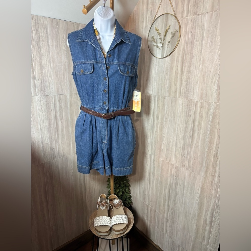 St. John’s Bay Vintage Denim Romper Shorts with Belt NWT
